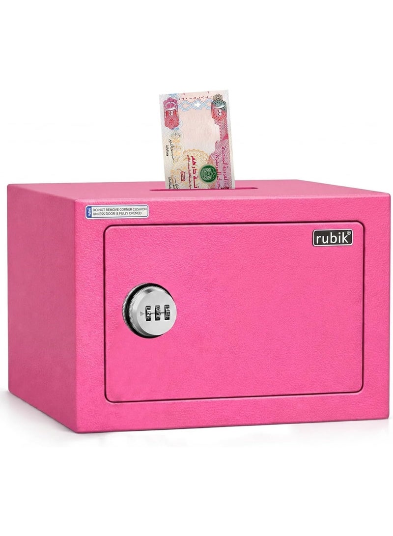 روبيك خزنة صغيرة أساسية بفتحة إيداع، مزودة بقفل رقمي مكون من 3 أرقام، قابلة للتركيب على الحائط أو الأرض، مصنوعة من الفولاذ ومبطنة ببطانة ناعمة، لحفظ الأشياء الثمينة الصغيرة RB-17N-SL (17×23×17 سم) وردي - Image 1